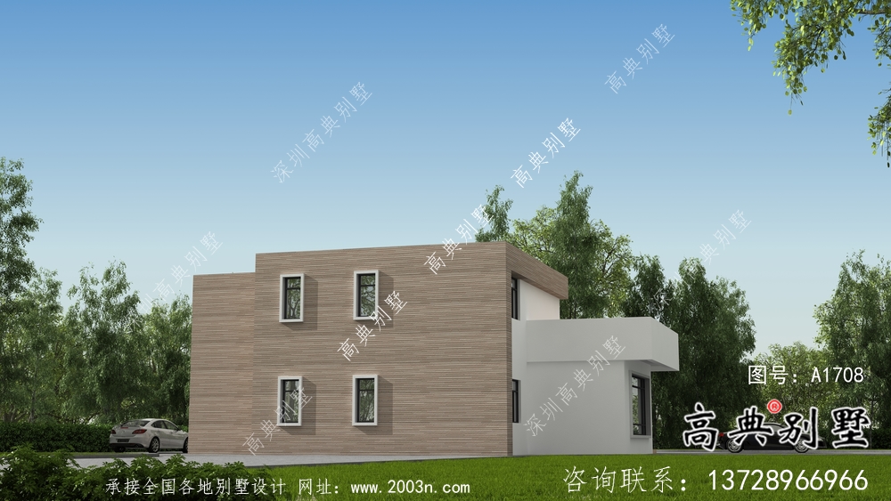現(xiàn)代二層自建平屋頂別墅設(shè)計圖紙