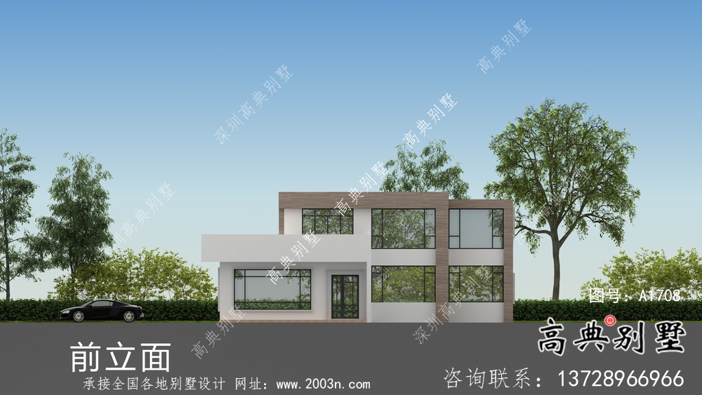 現(xiàn)代二層自建平屋頂別墅設(shè)計圖紙