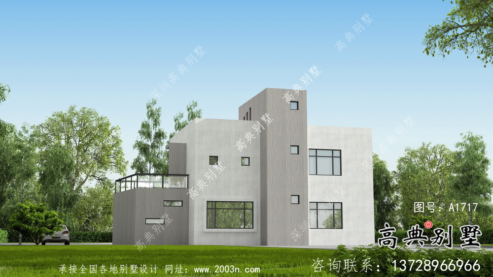 現(xiàn)代平頂二層別墅設(shè)計圖紙及效果圖