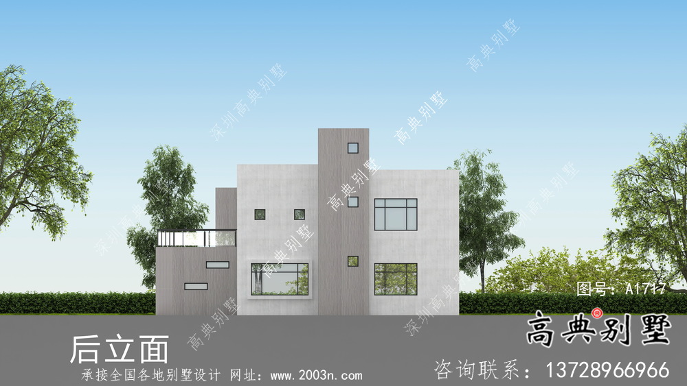現(xiàn)代平頂二層別墅設(shè)計圖紙及效果圖
