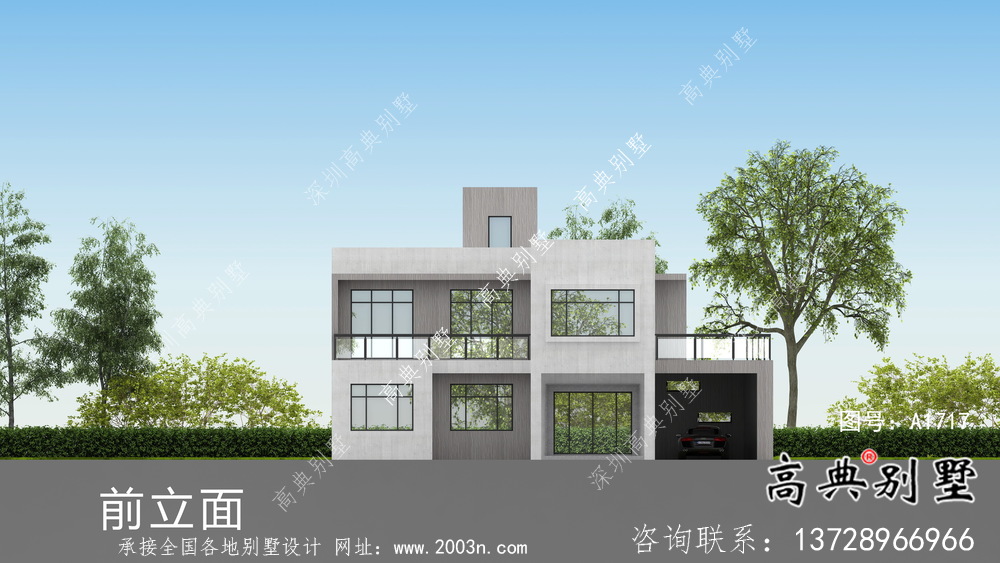 現(xiàn)代平頂二層別墅設(shè)計圖紙及效果圖