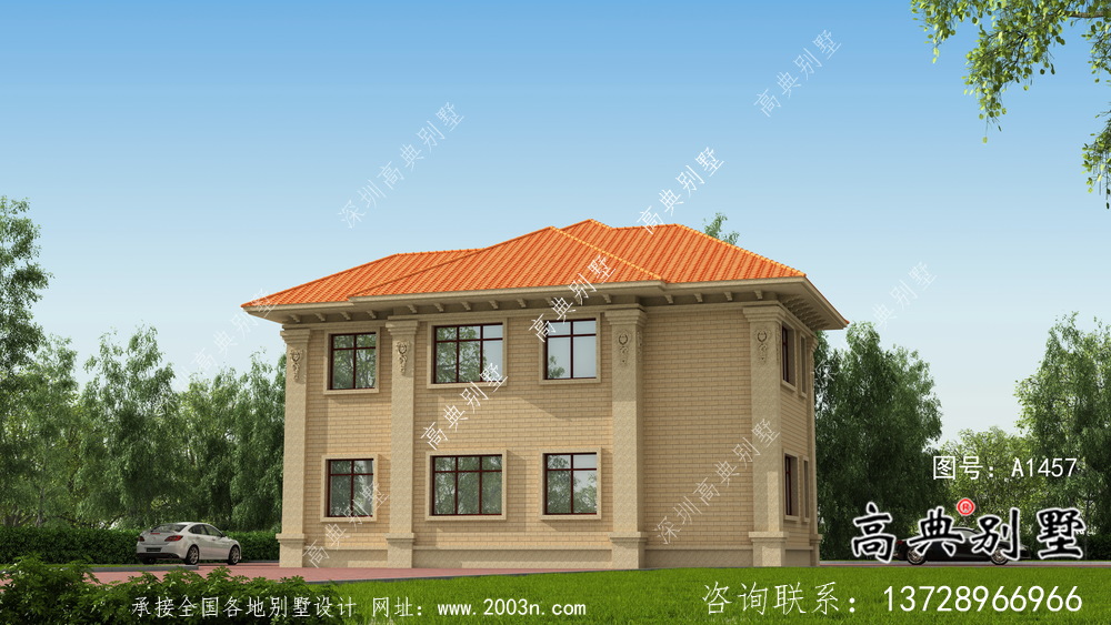 二層實用簡潔歐式風(fēng)格農(nóng)村別墅設(shè)計圖含效果圖