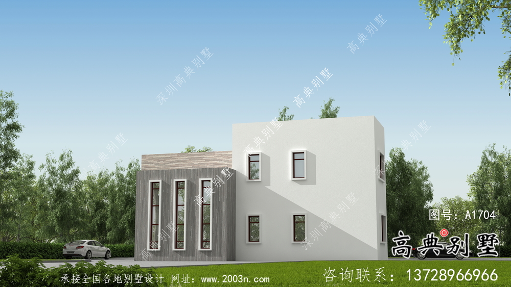 獨棟兩層別墅，現(xiàn)代風格平屋頂別墅施工圖