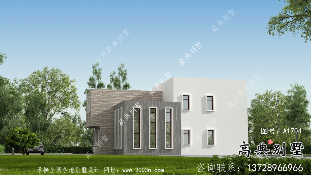 獨棟兩層別墅，現(xiàn)代風格平屋頂別墅施工圖