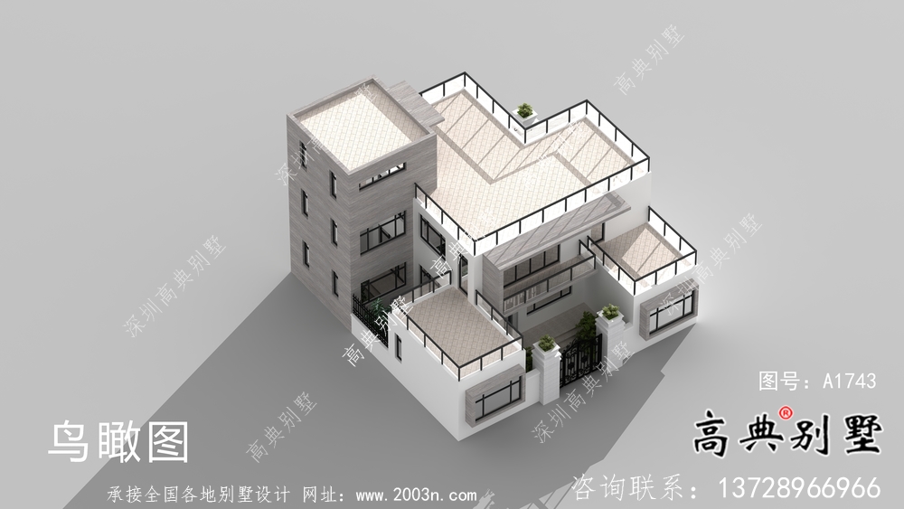 精美獨特二層帶院子平屋頂別墅設(shè)計圖紙