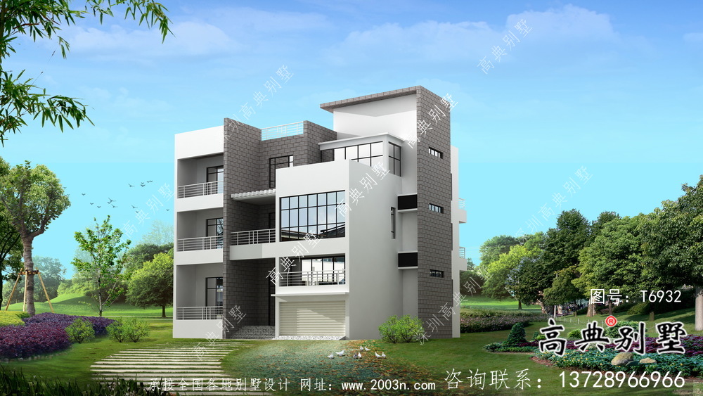 實(shí)用美觀二層新型現(xiàn)代風(fēng)格農(nóng)村別墅帶車庫