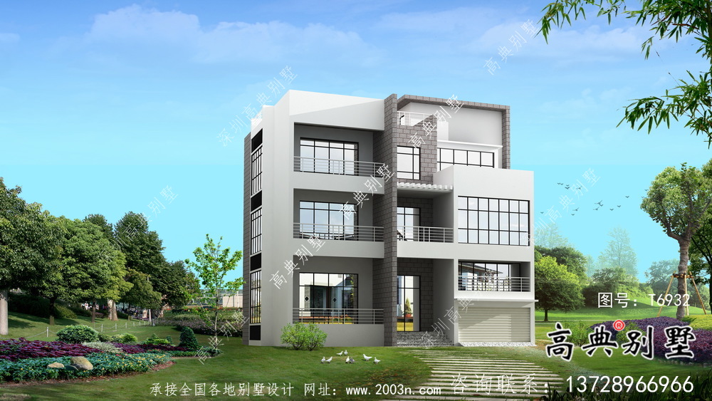 實(shí)用美觀二層新型現(xiàn)代風(fēng)格農(nóng)村別墅帶車庫