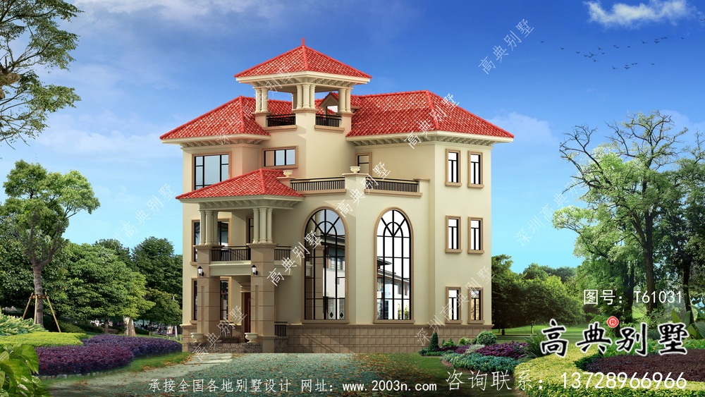歐式風(fēng)格復(fù)式坡屋頂三層別墅設(shè)計圖紙