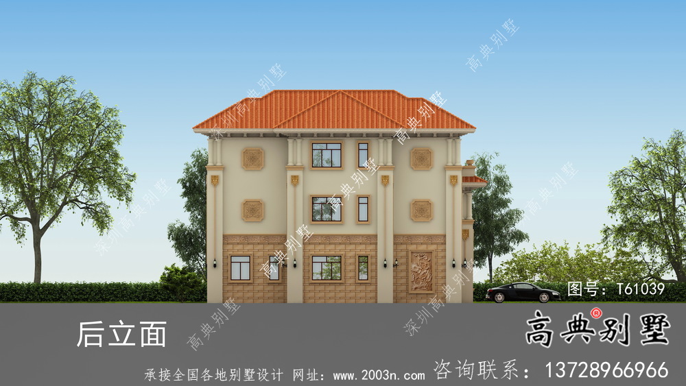 意大利風格簡約三層帶車庫小洋樓設(shè)計圖