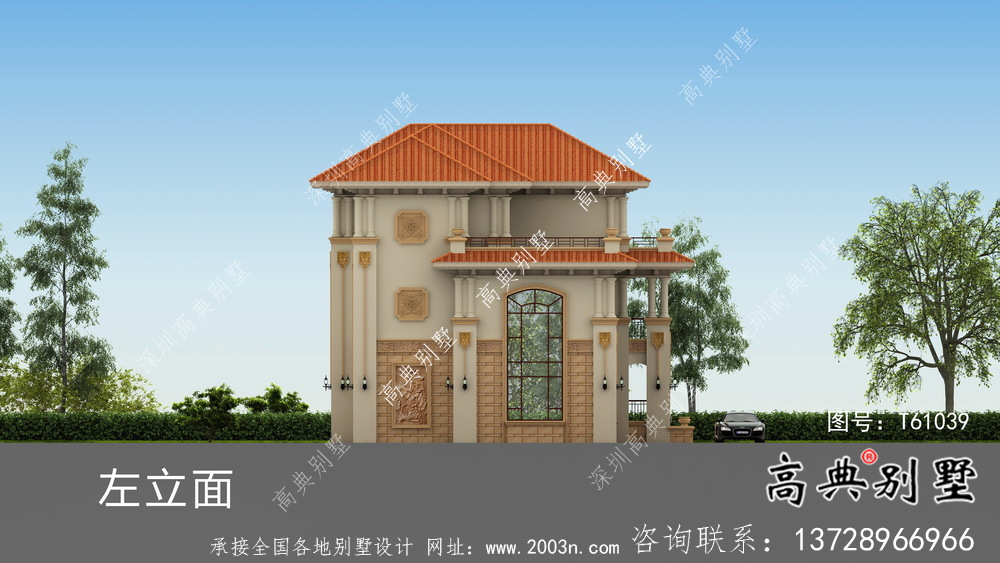 意大利風格簡約三層帶車庫小洋樓設(shè)計圖