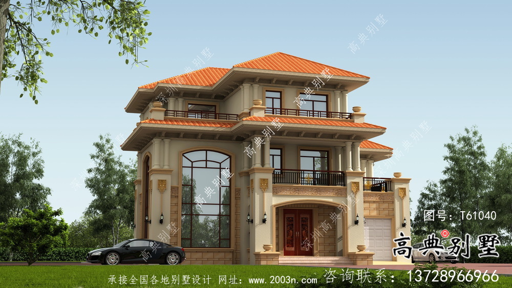 三層實(shí)用帶車庫及露臺別墅設(shè)計(jì)圖（建筑+效果圖）