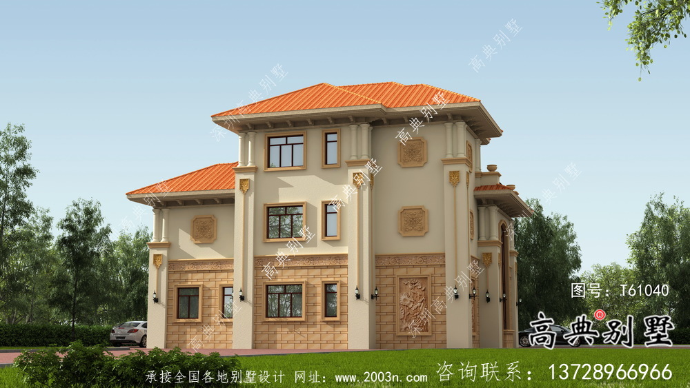 三層實(shí)用帶車庫及露臺別墅設(shè)計(jì)圖（建筑+效果圖）