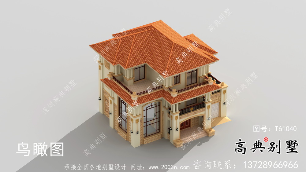 三層實(shí)用帶車庫及露臺別墅設(shè)計(jì)圖（建筑+效果圖）