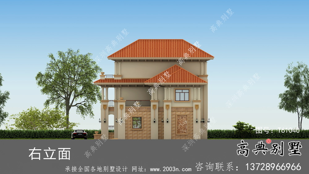 三層實(shí)用帶車庫及露臺別墅設(shè)計(jì)圖（建筑+效果圖）