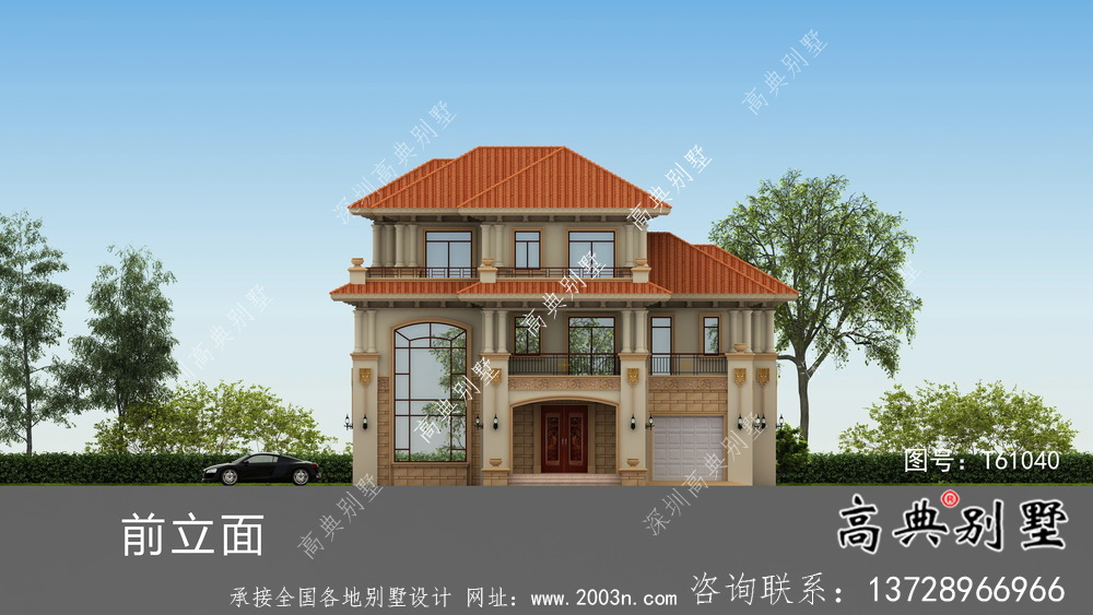 三層實(shí)用帶車庫及露臺別墅設(shè)計(jì)圖（建筑+效果圖）