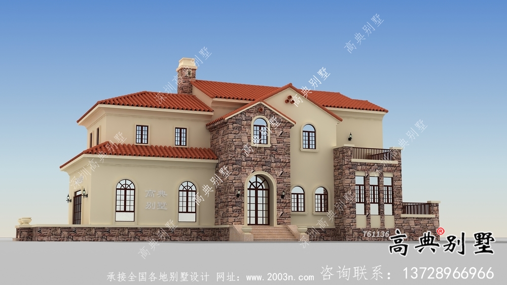西班牙風(fēng)格二層別墅設(shè)計(jì)圖包括效果圖