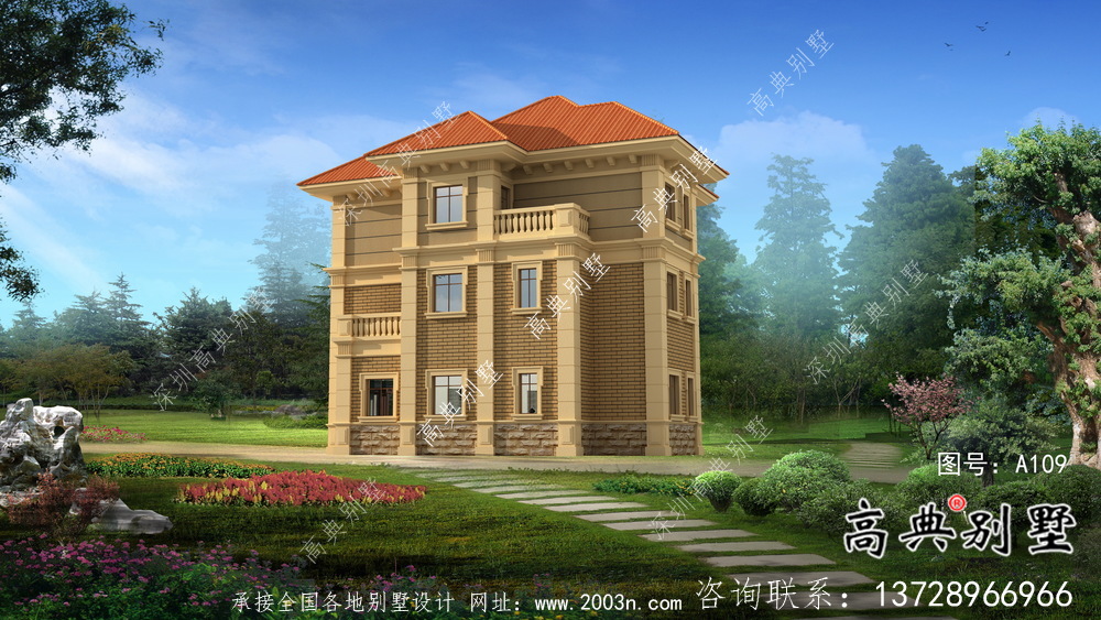 新農(nóng)村三層歐式別墅設計圖建設