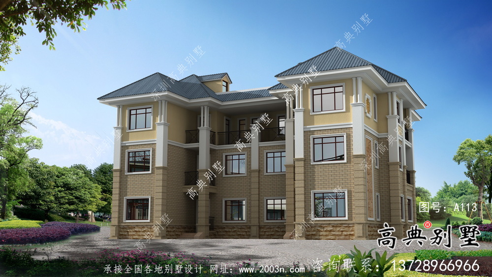農(nóng)村雙拼復式三層歐式別墅設(shè)計方案