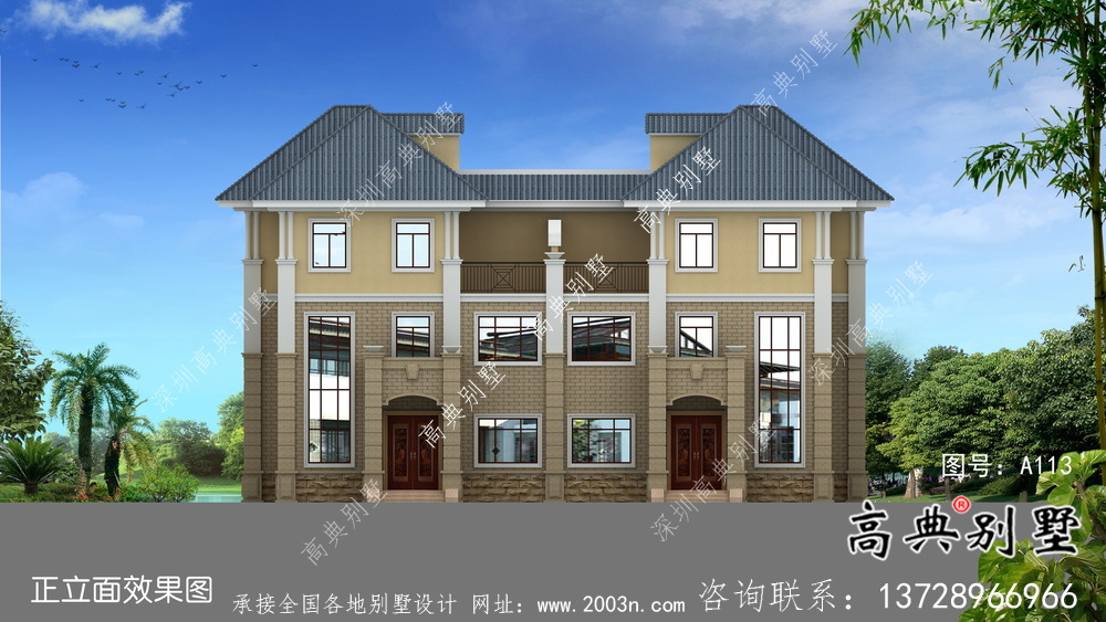 農(nóng)村雙拼復式三層歐式別墅設(shè)計方案