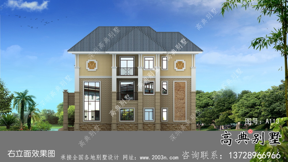 農(nóng)村雙拼復式三層歐式別墅設(shè)計方案
