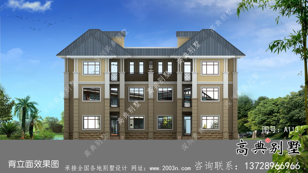 農(nóng)村雙拼復式三層歐式別墅設(shè)計方案