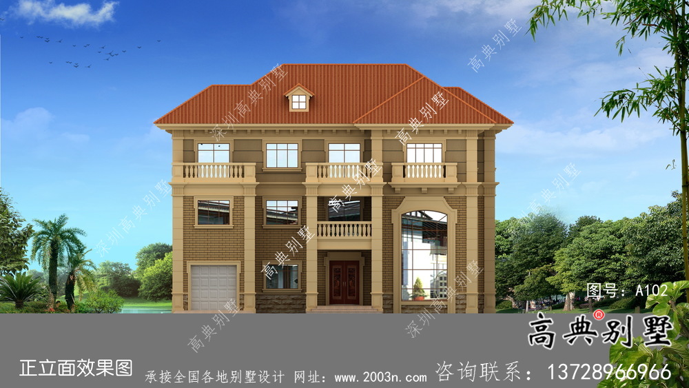 樸素實(shí)用的三層復(fù)式和帶車庫(kù)的住宅設(shè)計(jì)圖效果圖