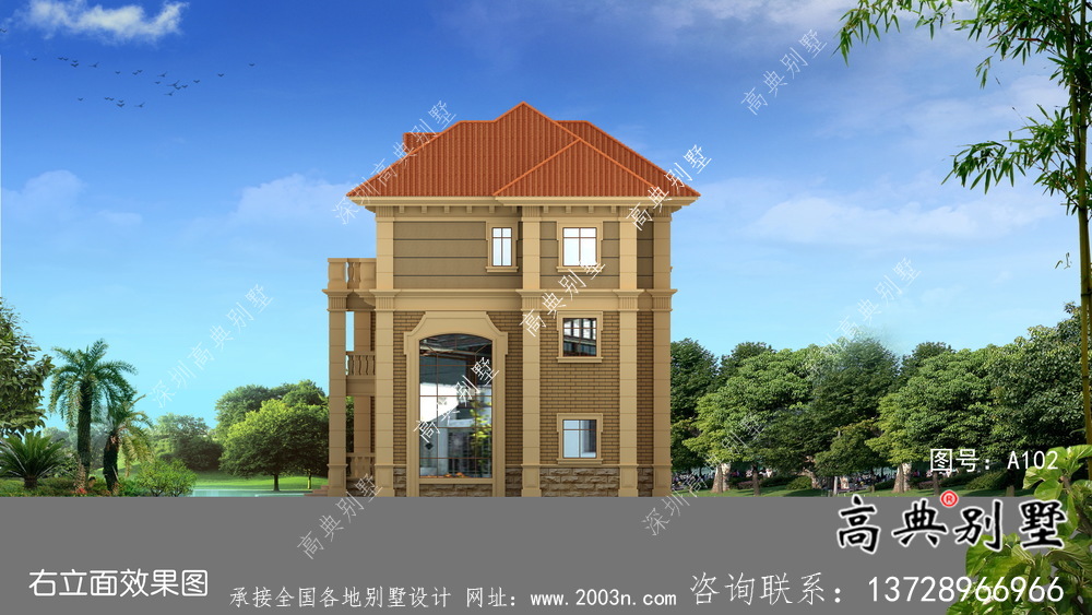樸素實(shí)用的三層復(fù)式和帶車庫(kù)的住宅設(shè)計(jì)圖效果圖