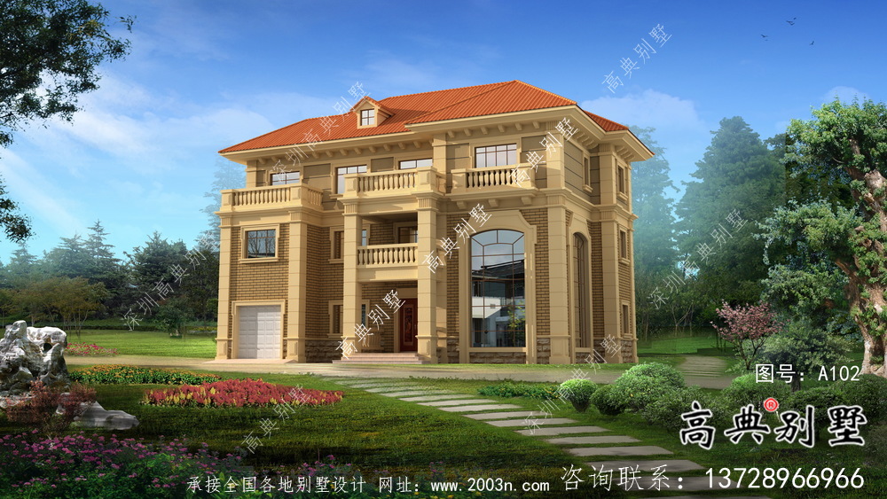 樸素實(shí)用的三層復(fù)式和帶車庫(kù)的住宅設(shè)計(jì)圖效果圖