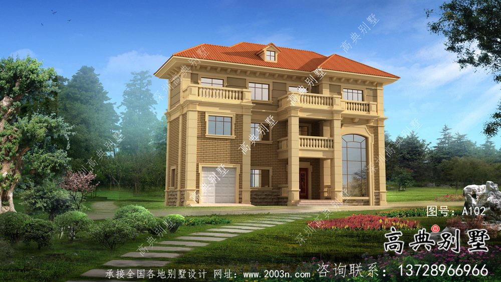 樸素實(shí)用的三層復(fù)式和帶車庫(kù)的住宅設(shè)計(jì)圖效果圖