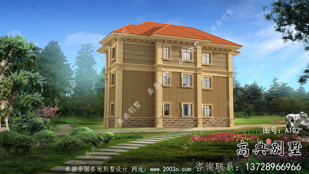 樸素實(shí)用的三層復(fù)式和帶車庫(kù)的住宅設(shè)計(jì)圖效果圖