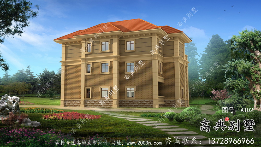 樸素實(shí)用的三層復(fù)式和帶車庫(kù)的住宅設(shè)計(jì)圖效果圖