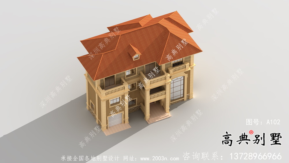 樸素實(shí)用的三層復(fù)式和帶車庫(kù)的住宅設(shè)計(jì)圖效果圖