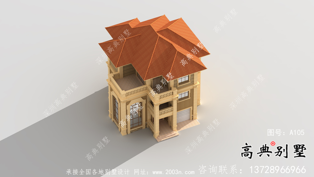 清新三層帶露臺(tái)新農(nóng)村別墅戶型圖（含效果圖）