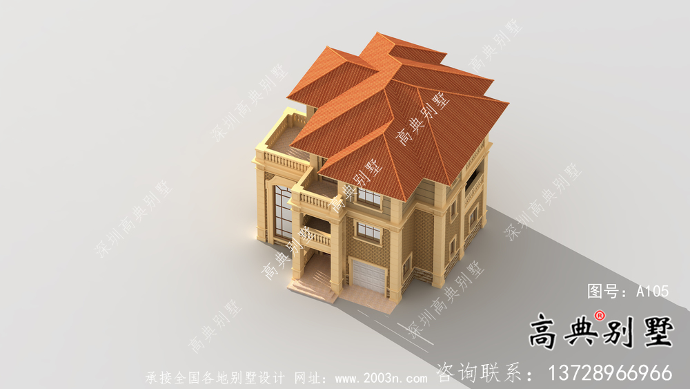 清新三層帶露臺(tái)新農(nóng)村別墅戶型圖（含效果圖）