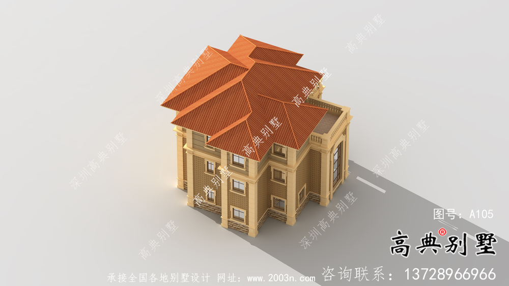清新三層帶露臺(tái)新農(nóng)村別墅戶型圖（含效果圖）
