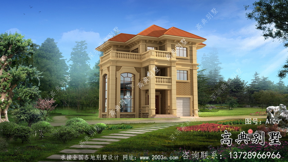 清新三層帶露臺(tái)新農(nóng)村別墅戶型圖（含效果圖）