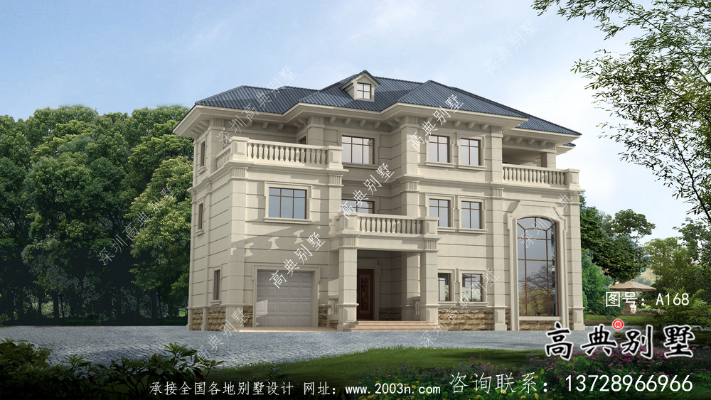 三層帶車庫(kù)復(fù)式小洋樓建筑圖紙（含效果圖）
