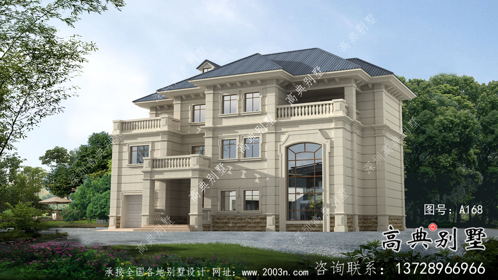 三層帶車庫(kù)復(fù)式小洋樓建筑圖紙（含效果圖）