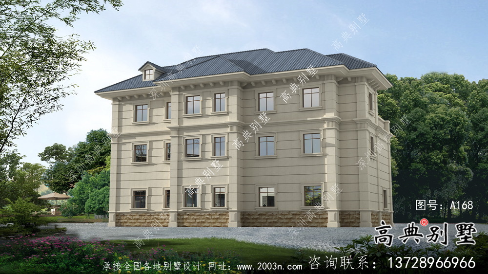 三層帶車庫(kù)復(fù)式小洋樓建筑圖紙（含效果圖）