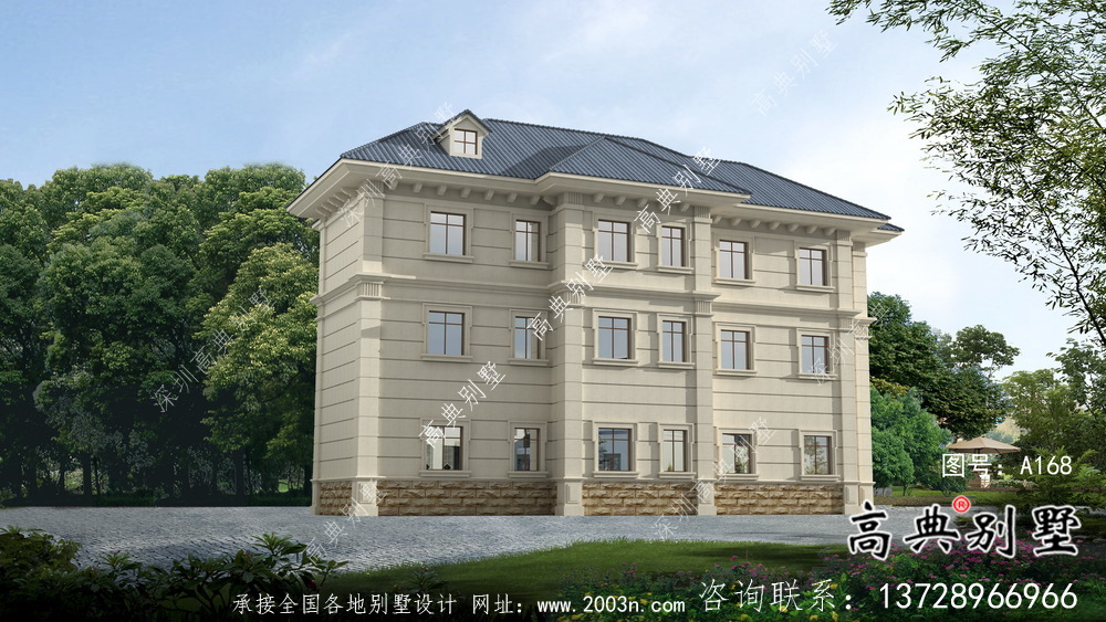 三層帶車庫(kù)復(fù)式小洋樓建筑圖紙（含效果圖）