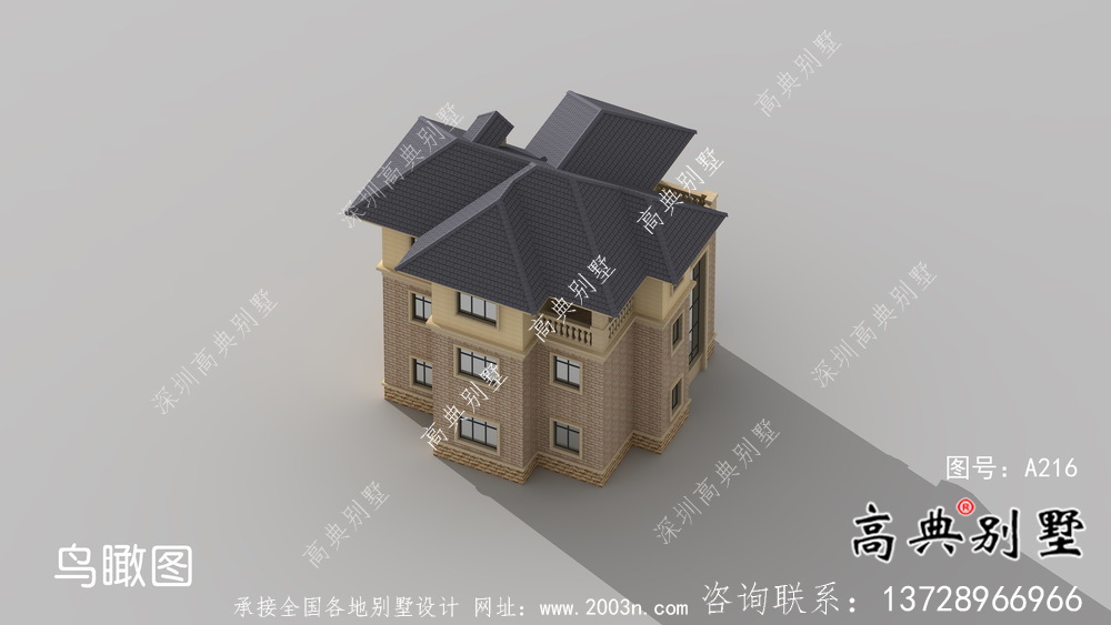 三層簡歐式別墅外觀效果圖