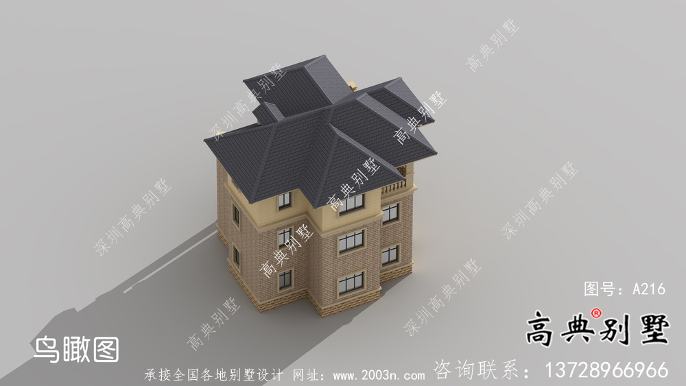 三層簡歐式別墅外觀效果圖