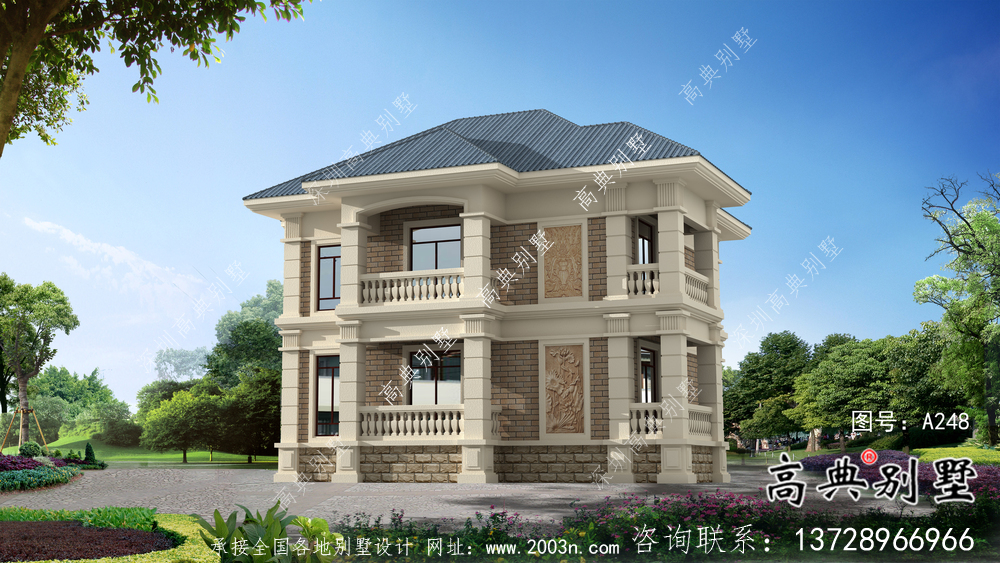 農(nóng)村小型二層歐式別墅設(shè)計圖紙帶車庫