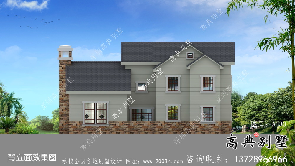 二層時尚坡屋頂美式別墅設(shè)計圖全套
