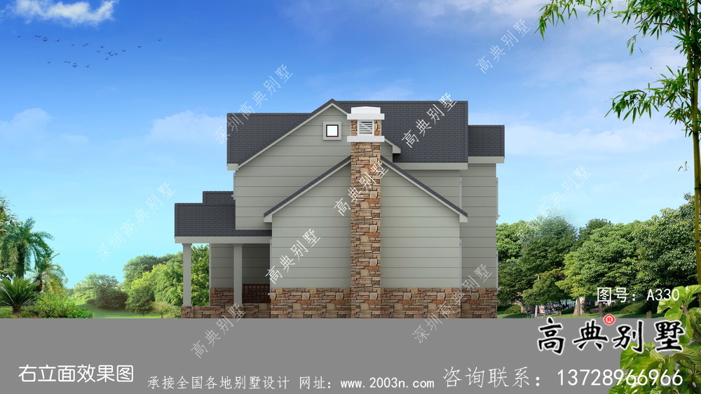 二層時尚坡屋頂美式別墅設(shè)計圖全套