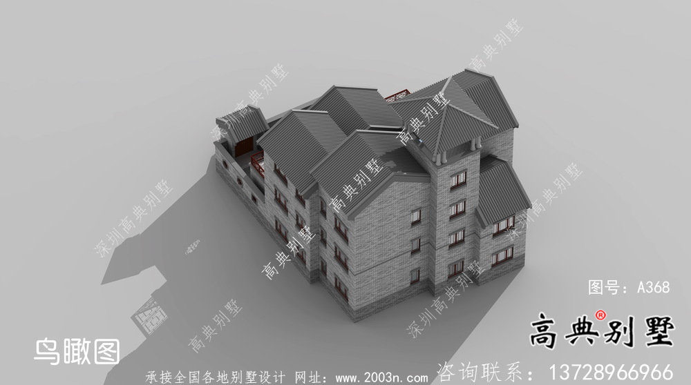新中式三層庭院鄉(xiāng)村別墅平面設(shè)計(jì)圖及效果圖