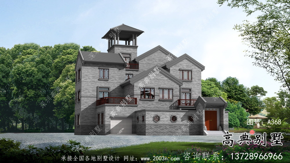 新中式三層庭院鄉(xiāng)村別墅平面設(shè)計(jì)圖及效果圖
