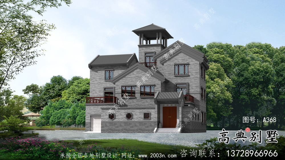 新中式三層庭院鄉(xiāng)村別墅平面設(shè)計(jì)圖及效果圖