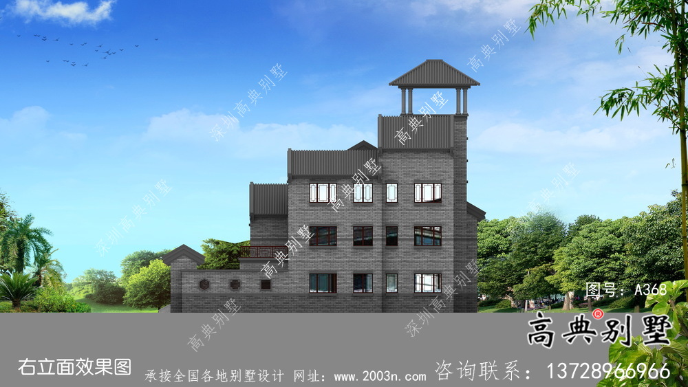 新中式三層庭院鄉(xiāng)村別墅平面設(shè)計(jì)圖及效果圖