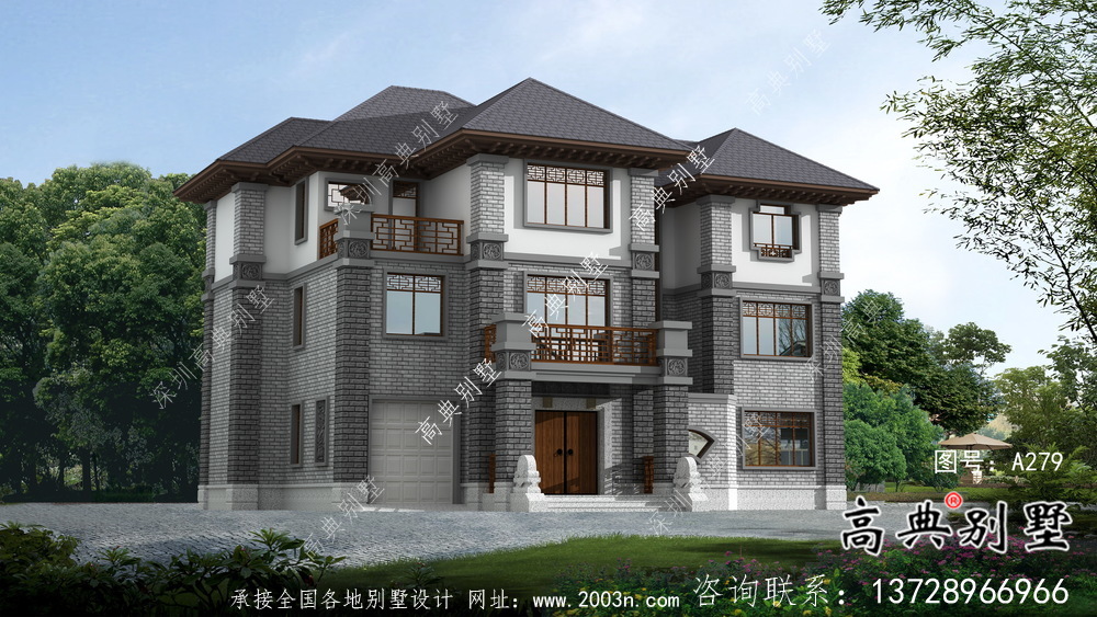 清新中式別墅，新中式自建別墅設(shè)計(jì)圖（效果圖）